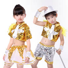 Children's jazz dance Latin dance costumes boys and girls sequined hip-hop dance clothes hip hop dance costumes kids 2024 - buy cheap