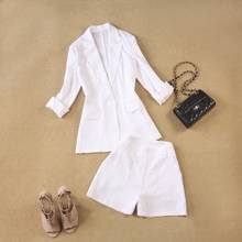 Fashion suit women summer New high-quality linen breathable white casual business suit + wide-leg shorts two-piece suit women 2024 - buy cheap