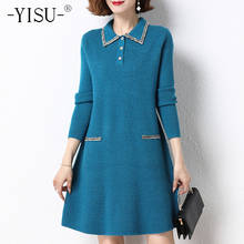 YISU Winter Women Dresses lapel Slim Fashion Knitted pullover Dress Long sleeve Warm Loose Casual Female Thick Jumper Dresses 2024 - buy cheap
