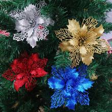 Flores artificiales de 5 piezas para decoración de fiesta, adorno de árbol de Navidad, regalo de boda, purpurina, Poinsettia, corona de Festival y Hotel 2024 - compra barato