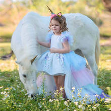 Vestido de unicornio con diadema para niña, ropa para fiesta de cumpleaños, traje de princesa de arcoíris, talla 4-10T, Verano 2024 - compra barato
