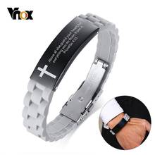 Vnox-pulsera de acero inoxidable religioso para hombre, brazalete con cita de fe, verso bígaro cristiano, ID inspiradora, regalo personalizado 2024 - compra barato