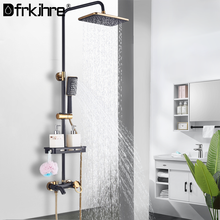 Bathroom Shower Faucet Set Rainfall Shower Set With shelf  Black Gold Brass Wall Mounted Swivel Tub Spout Hot Cold Mixer Tap 2024 - buy cheap