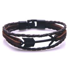 2020 moda na moda trança pulseira de couro para homem personalidade design preto seta charme masculino pulseira jóias pulseras 2024 - compre barato