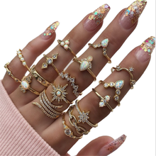 HuaTang 17pcs Gold Star Sun Opal Ring Set for Women Geometric Crystal Knuckle Midi Finger Female Wedding Rings Jewellery 8920 2024 - buy cheap