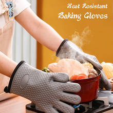 Double Layer Oven Gloves Heat Resistant Baking Gloves Non-Slip Silicone Oven Mitt Kitchen Cooking Bbq Grill Glove With Lanyard 2024 - buy cheap