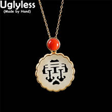 Uglyless Hollow Double XI Carved China Chic Jewelry for Women Natural Jade Medal Pendants Necklaces NO Chains 925 Silver Bijoux 2024 - buy cheap