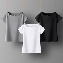 Camiseta feminina algodão, gola quadrada, cor sólida, manga curta, verão, roupa feminina 2024 - compre barato