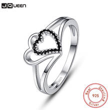 JQUEEN Silver Color Lovely Hollow Heart Black Color CZ Finger Ring For Women Wedding Engagement Jewelry 2024 - buy cheap
