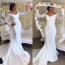 JIERUIZE Gorgeous Lace Mermaid Wedding Gowns V Neck Long Sleeve Lace Appliques Bridal Gown Wedding Dresses robe de mariee 2024 - buy cheap