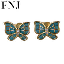 FNJ Cloisonne Butterfly Earrings 925 Silver Original Pure S925 Sterling Silver Stud Earring for Women Jewelry Gold-color 2024 - buy cheap