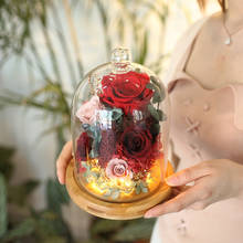 Flor eterna vermelha com tampa de vidro, luz led, presente de dia dos namorados, casamento, decoração para casa, flores artificiais 2024 - compre barato