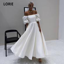 Lorie moda vestidos de casamento curto sem alças fora do ombro meia mangas vestido de noiva cetim vestido de noiva suknia ślubna 2024 - compre barato