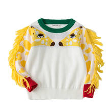 Осенний свитер для маленьких девочек, пуловер для мальчиков, свитер с мультяшным жирафом, зимняя одежда для малышей, вязаная одежда, Топ 2024 - купить недорого