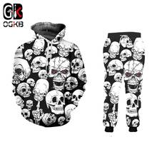 OGKB 3D Pants And Hoodie Men's Set Skull 3D Hip Hop Full Print Novelty Sweatshirt Jogger Pants Tracksuits Streetwear Sportswear 2024 - buy cheap