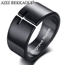 AZIZ BEKKAOUI Simple Style Stainless Steel Jewelry Engraved Name Cross Men's Ring Black Tone Fashion Rocker Cool Punk Male Ring 2024 - buy cheap