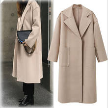 2019 Осенняя женская верхняя одежда, пальто с отложным воротником, длинный рукав, шерстяное пальто, женское модное шерстяное пальто 2024 - купить недорого