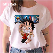 Camiseta de One piece para mujer, ropa harajuku de Anime de dibujos animados kawaii blanca para mujer, camiseta de manga corta para mujer, tops informales 2024 - compra barato