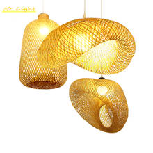Luminária pendente de bambu para decoração interna, lâmpada retrô de rattan para decoração, restaurante, cozinha, jantar, iluminação 2024 - compre barato