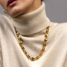 Collar de eslabones de acero inoxidable 316L para mujer, Gargantilla de eslabones con forma de ancla, delineador hinchado con botones 2024 - compra barato