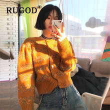 RUGOD-suéter de punto brillante Vintage para mujer, cárdigan elegante a rayas, Tops de invierno, ropa de punto, estilo coreano, 2019 2024 - compra barato