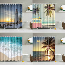 Coconut Tree Shower Curtain Ocean Beach Sea Wave Scenery Bathroom Waterproof Polyester Cloth Bath Washable Bath Decor Curtains 2024 - buy cheap