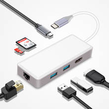 Адаптер Thunderbolt 3 type-c для HDMI Ethernet RJ45, мульти USB 3,0, USB C, зарядка, TF, sd-карта для Macbook Pro, USB C, док-станция 2024 - купить недорого