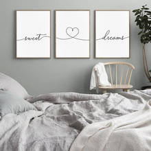 Cartaz de arte da parede minimalista preto branco doce sonho pintura em tela texto citações impressão nórdico moderno quarto decoração imagem 2024 - compre barato