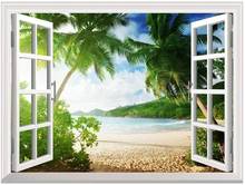 Creative 3D Palm Tree Summer Resort View False Faux Window Frame Window Mural Vinyl Bedroom Wall Decals Stickers 2024 - buy cheap
