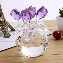 Estatuilla de flor de rosa de cristal, escultura de flor de vidrio, ornamento de decoración de boda, regalo en miniatura, artesanías de cristal de recuerdo 2024 - compra barato