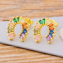 AIBEF Wholesale Luxury Gold Earrings Multi color CZ Zircon Ear Studs Earrings High Quality Fashion Earrings Women Party Jewelry 2024 - buy cheap