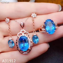 KJJEAXCMY-joyería de plata de ley 925, Gema de Topacio azul Natural, collar, anillo colgante, pendientes, conjunto de 3 piezas, envío gratis 2024 - compra barato