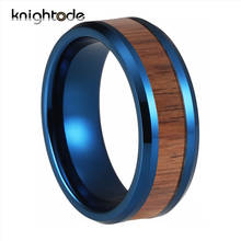 Men Women Wedding Band Real Wood Inlay 8mm Blue Plated Tungsten Carbide Rings With Beveled Edges Polished Shiny Comfort Fit 2024 - buy cheap