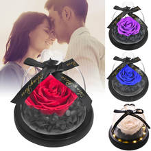 LED Lighted Eternal Rose Preserved Flower In Glass Dome Beauty and Beast Forever Rose Wedding Christmas Valentines Gift for Her 2024 - купить недорого
