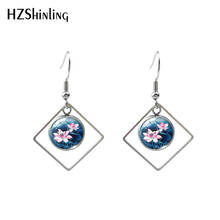 2020 New Lotus flower Hook Earring Oil Painting Rhombic Earring Glass Dome Picture Jewelry Stainless steel Earrings Gifts Girls 2024 - buy cheap