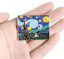 Pin de solapa esmaltado con pintura de noche estrellada de Van Gogh, regalo para mujer 2024 - compra barato