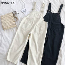 Jumpsuits Women 2020 Denim Simple Retro Cotton Loose Womens Pockets Ankle-length Pants Solid Leisure Korean Bodysuits Lovely 2024 - buy cheap