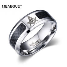 Meaeguet Black Men Rings Stainless Steel Masonic Rings Wholesale Punk Carbon Fiber Wedding Rings for Men Jewelry Free Shipping 2024 - buy cheap