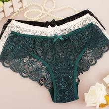 Women Sexy Full Lace Panties High-Crotch Transparent Floral Bow Soft Briefs Sexy Lingerie Mid Waist 2024 - buy cheap