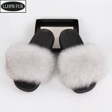 New Women Real Genuine Fox Fur Slippers Summer Girls Lovely Fluffy Fox Fur Shoes Slides Luxury Brand Raccoon Fur Flat Sandals 2024 - buy cheap
