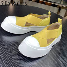 2020 New Style Cross Tied Thick Sole Shoes Woman Platform Round Toe Slip On Casual Shoes Woman Runway Elastic Band Mules Mujer 2024 - buy cheap