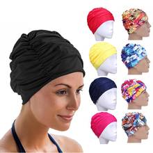 1PC Free Size Swimming Cap Elastic Nylon Turban Flowers Printed Pool Bathing Hats Long Hair Protect Ears Pleated For Men Women 2024 - buy cheap
