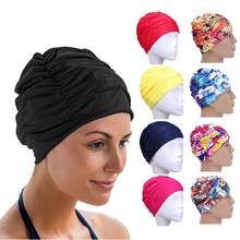 1pc tamanho livre boné de natação elástico náilon turbante flores impresso piscina chapéus de banho longo cabelo proteger orelhas plissadas para homens 2024 - compre barato