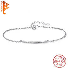 Pure 925 Sterling Silver Long Square Bar Charm Bracelet Lady CZ  Crystal Link Chain Bracelet For Women Engagement Jewelry 2024 - buy cheap