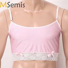 MSemis Men Sissy Bra Gay Pink Silky Lingerie Hot Sexy Erotic Underwear Adjustable Straps Lace Hemline Camisole Vest Crop Tops 2024 - buy cheap