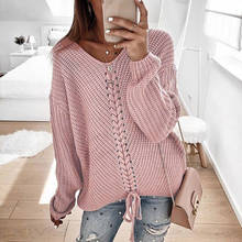 Fashion large size women's maternity sweater autumn and winter new solid color V-neck long-sleeved loose pregnant sweater 2024 - buy cheap