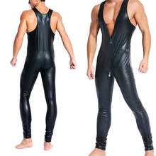 Lingerie Mens Bodysuits PU Leather Jumpsuits Erotic Zipper Crotchless Bodystocking Plus Size Gay Singlets Latex Catsuits 2XL 2024 - buy cheap