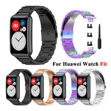 Pulseira de relógio de aço inoxidável, pulseira de substituição colorida para relógio huawei fit 2024 - compre barato
