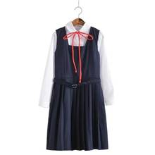 School Dresses For Girls White Long-sleeved Top White Shirt With Tie Navy Blue Vest Pleated Dress Short Skirt Anime Form Costume 2024 - buy cheap