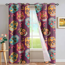 DARMIAN-cortinas opacas con diseño de calavera y flores para sala de estar, paneles de cortina de Protección de Privacidad con aislamiento térmico, Retro 2024 - compra barato